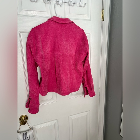 NWOT Wishlist Apparel hot pink (hibiscus) cropped corduroy button up size small - Picture 10 of 16